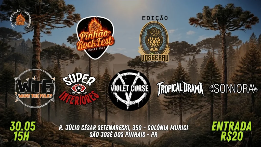 Pinhão Rock Fest 2026: Rock Alternativo e Metal Agitam Caminho do Vinho em São José dos Pinhais